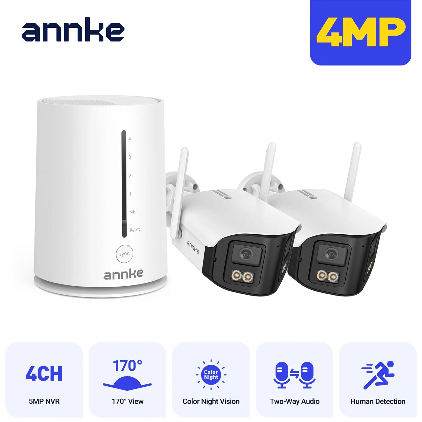 ANNKE Wireless Security Camera System 4CH NVR 4MP Dual Lens WiFi6 Outdoor CCTV Kit Home Surveillance with Alexa