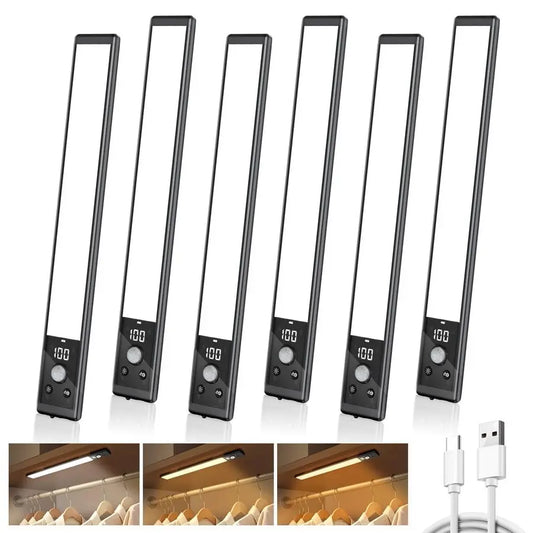 Pack 12 Under Cabinet Lights with Digital Display,2200mAh Rechargeable Motion Sensor Light Indoor,3 Color Temperatures, Magnetic