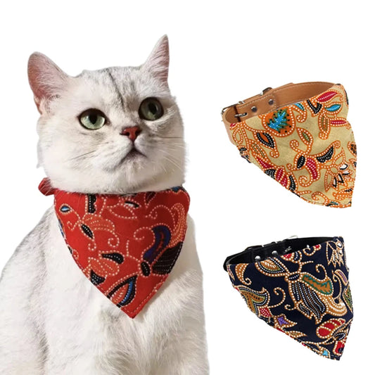 Japanese Style Sphynx Cat Collar for Cats Goats Flower Print Pet Collars with Bandanas Chinchilla mascotas Accessories Scarves