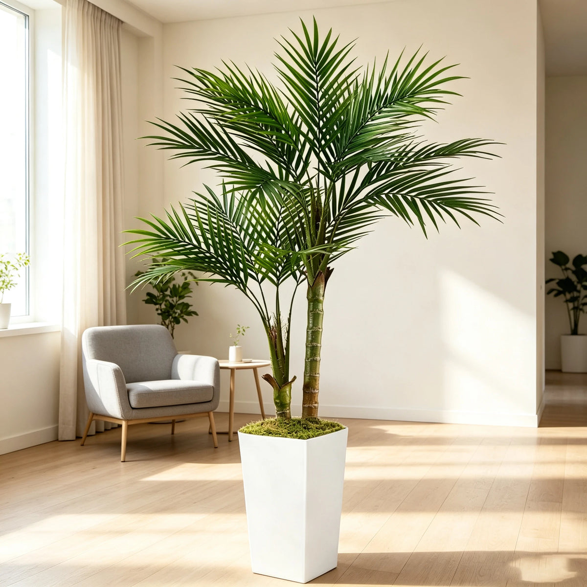 60inch Artificial Areca Palm Tree Fake Palm Tropical Plants with White Tall Planter, Faux Floor Silk Plant in Pot, Large Trees for Home Office Living Room Decor House Warming, Indoor Outdoor