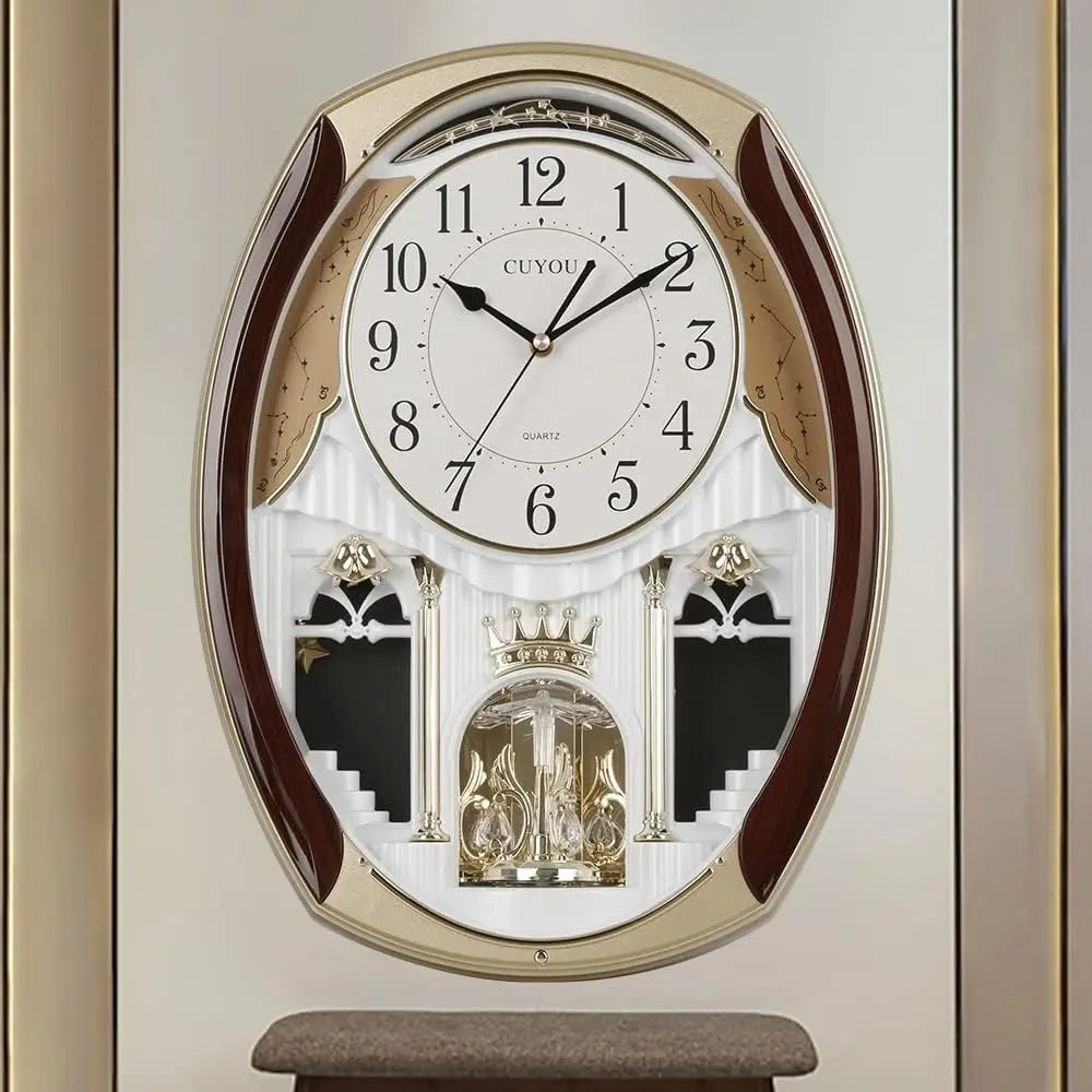 Musical Wall Clock Rotating Pendulum Decorative Chime Melodies Home Hotel Library Church Decor