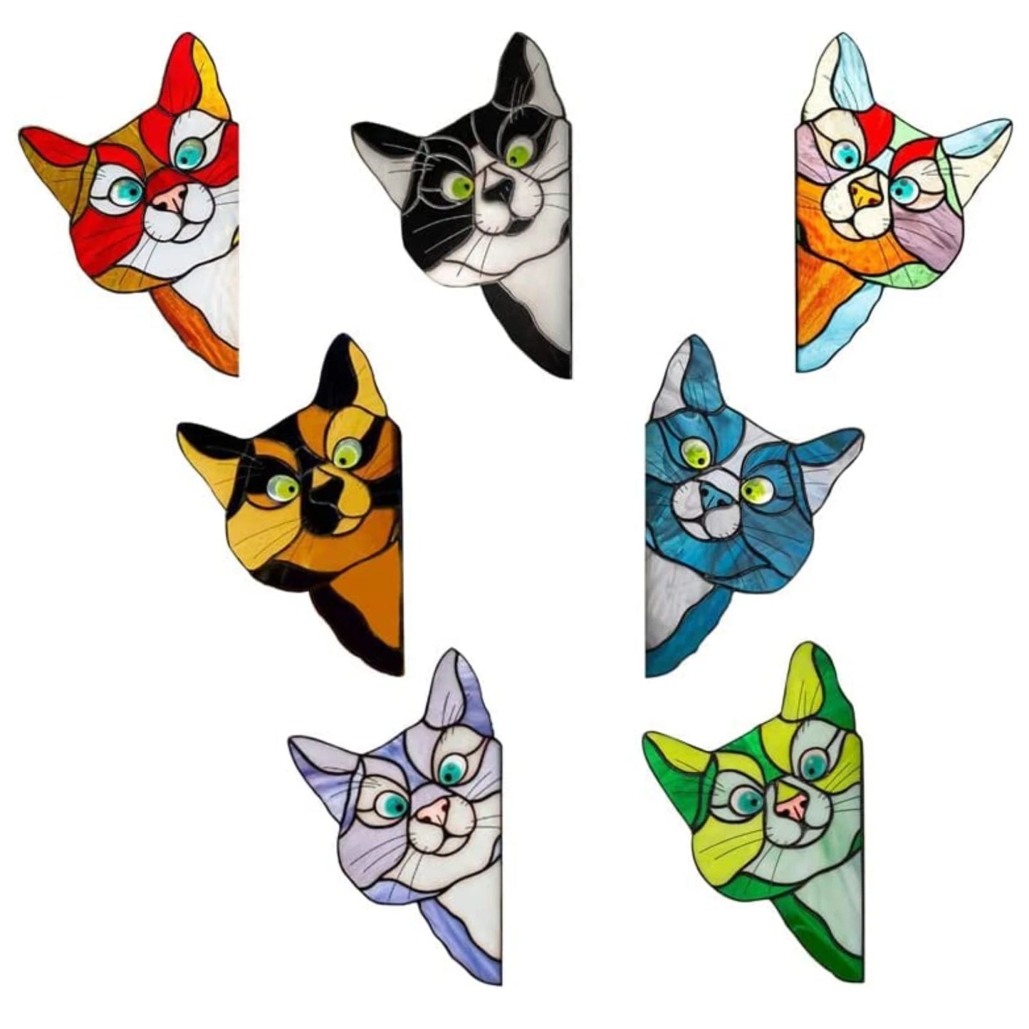7Pcs Stained Household Animal Cat Face Stickers Door And Window Glass Car Door Glass Stickers Holiday Party Decorations