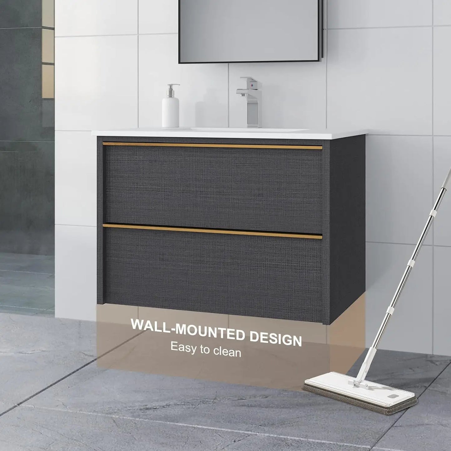 30 Inch Bathroom Vanity with Sink, Floating Vanity Bathroom, Modern Wall Mount Bathroom Cabinet, Double Drawers,, Customized