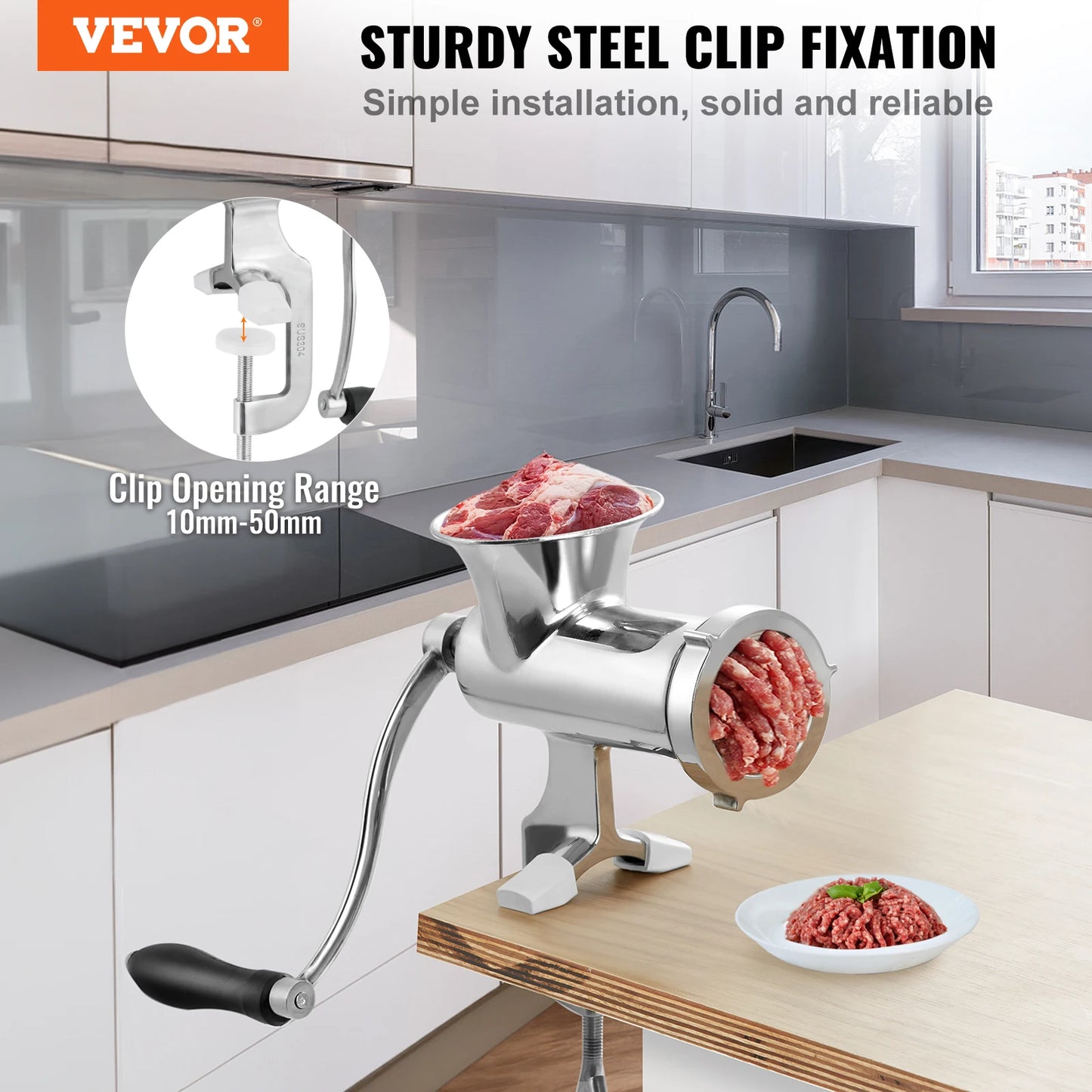 SucceBuy Manual Meat Grinder 304 Stainless Steel Hand Meat Grinder with Steel Table Clamp Meat Mincer Sausage Maker