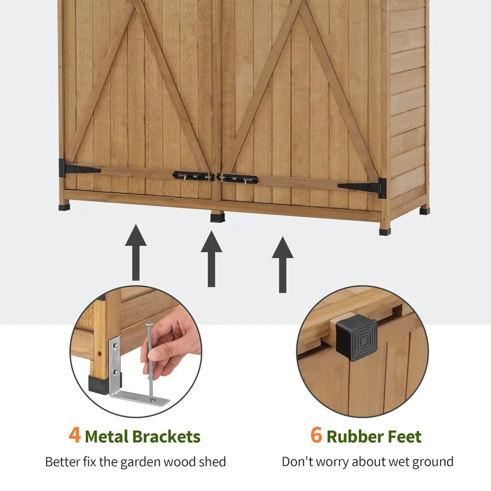 Outdoor Storage Cabinet with Shelves, Wood Garden Shed with Floor, Outside Tool Shed with 2 Lockable Doors for Yard, Custom