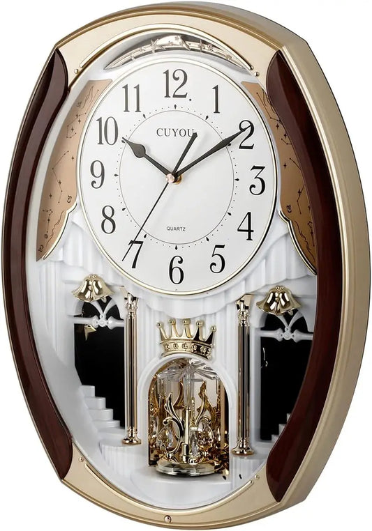 Musical Wall Clock Rotating Pendulum Decorative Chime Melodies Home Hotel Library Church Decor