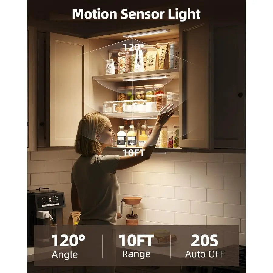 12inch Under Cabinet Lighting, Rechargeable Motion Sensor Light Wireless Indoor, Dimmable 3 Color Temps Closet Lights with Remot