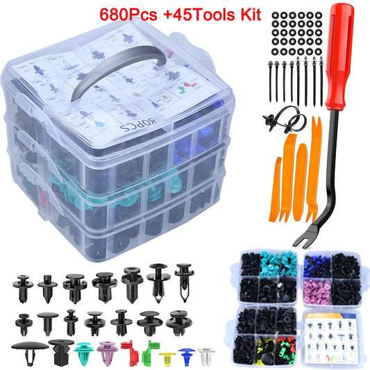 725Pcs Car Push Retainer Clips Auto Fasteners Assortment 23 Sizes Bumper Fender Rivets with 10 Cable Ties and Fasteners Remover