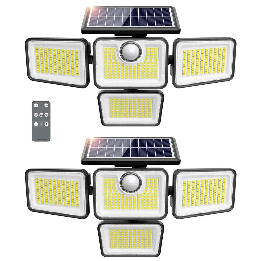 Solar Lights Outdoor, 4 Adjustable Heads Motion Sensor Lights, 3 Mode, 6500K, IP65 Waterproof Solar Security Wall Lights, Remote