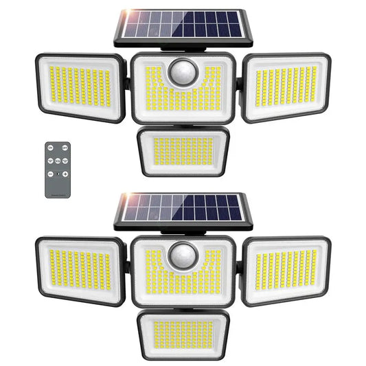 Solar Lights Outdoor, 4 Adjustable Heads Motion Sensor Lights, 3 Mode, 6500K, IP65 Waterproof Solar Security Wall Lights, Remote