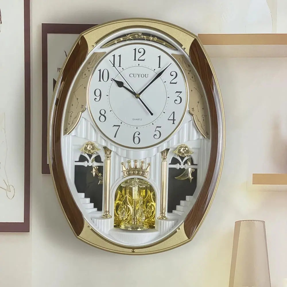 Musical Wall Clock Rotating Pendulum Decorative Chime Melodies Home Hotel Library Church Decor