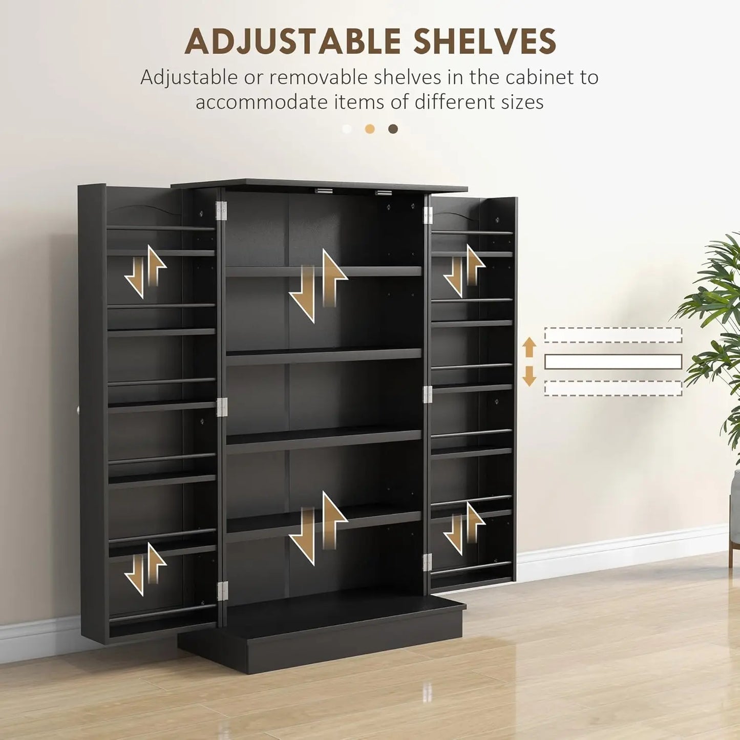 41" Kitchen Pantry Storage Cabinet, Freestanding Kitchen Cabinet with 12 Door Shelves, Double Doors, 5-Tier, Customized