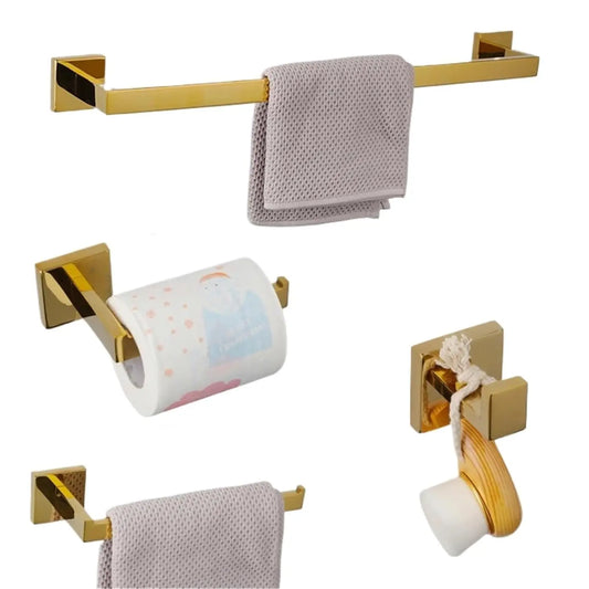 Golden 4pcs Bathroom Hardware Set 304 Stainless Steel Towel Bar Robe Hook Paper Holder, Customized