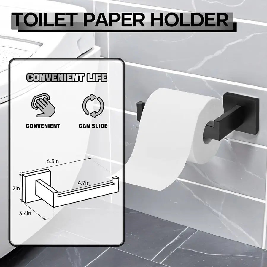 Matte Black Bathroom Hardware Accessories Set Including 23.6 Inch Bath Towel Bar, Towel Rings, Bath Toilet Paper Holders, Robe
