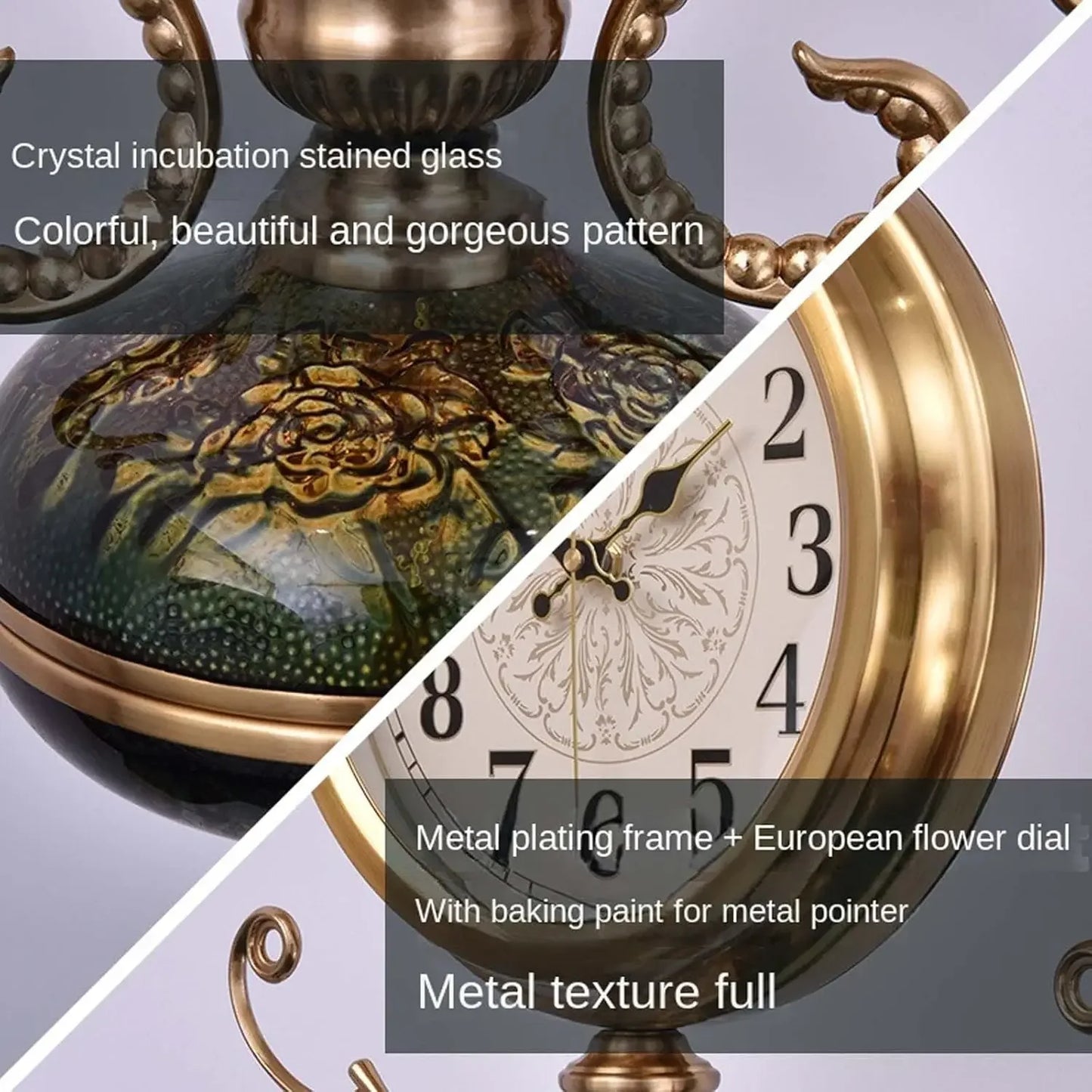 Floor Clock Crystal Glass Silent Battery Operated Home Office Living Room Decor Gift