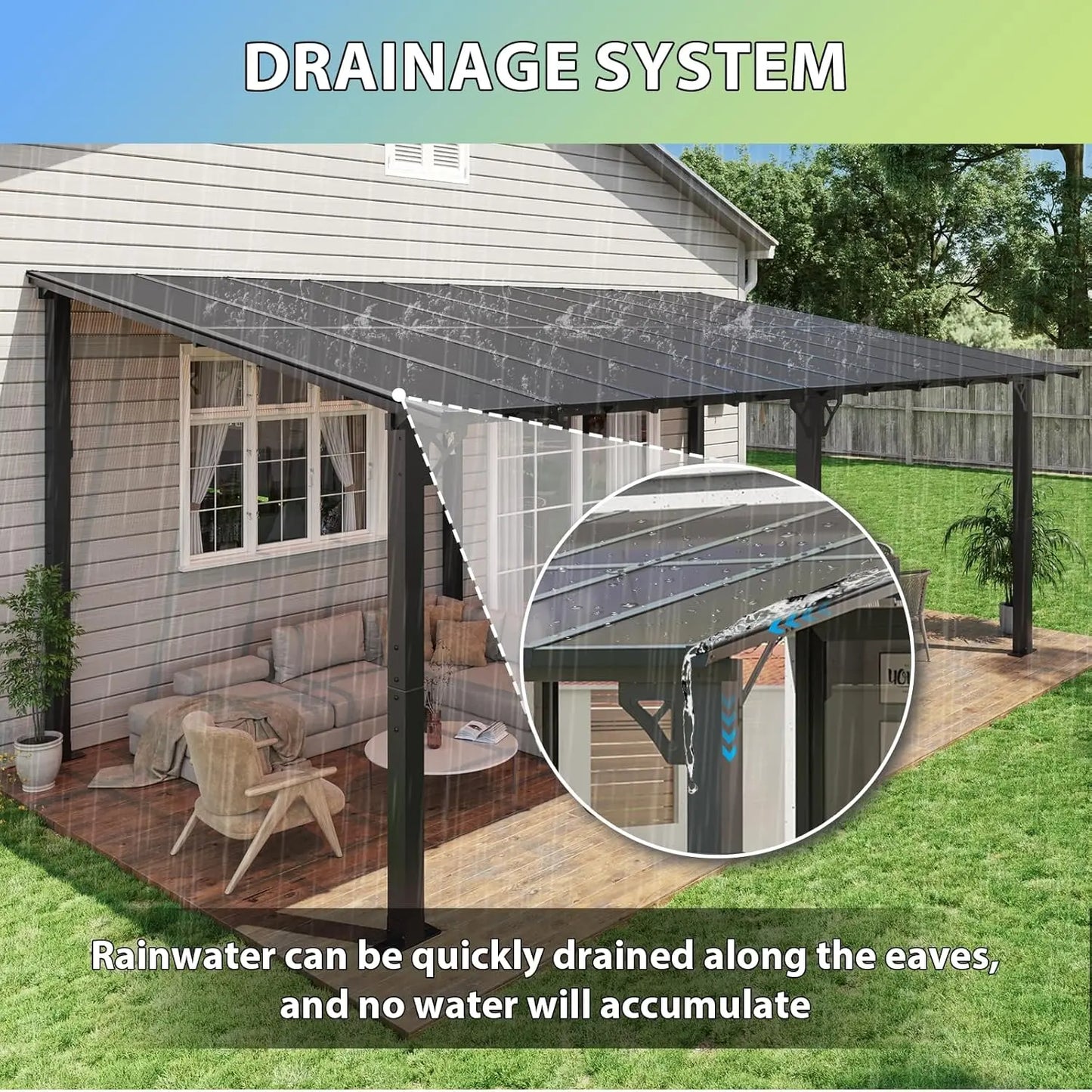 20x10 Wall-Mounted Gazebo Pergola Sloped Roof Heavy Duty Outdoor Backyard Patio Deck Custom