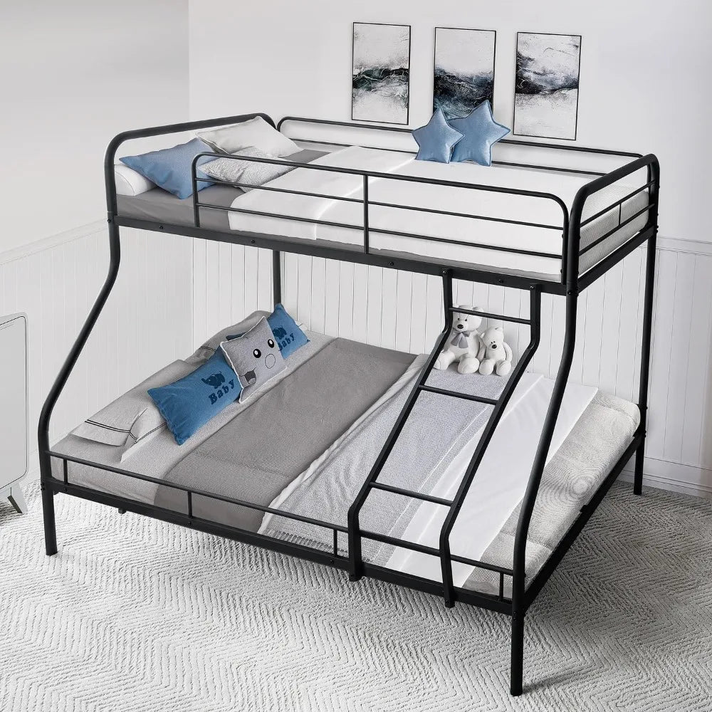 Twin Over Full Metal Bunk Bed with Safety Guardrails, 800 lbs Capacity, Angled Ladder, Underbed Storage, Black,, Customized