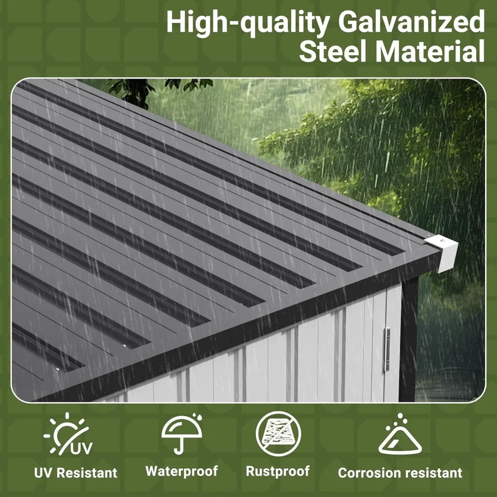 10X12 FT Metal Outdoor Storage Shed with Window, Heavy-Duty Galvanized Steel Garden Shed with Lockable Doors and 4, Customized