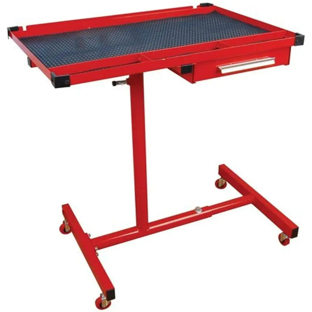 Red Heavy-Duty Mobile Work Table with Drawer