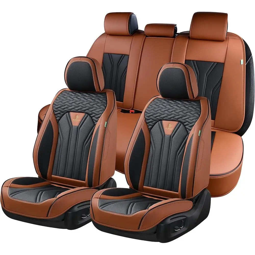 Seat Covers Full Set, Car Seat Protectors 5 Seats, Automotive Seat Covers Fit for Most Cars Trucks-Brown&Black