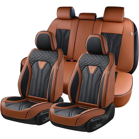 Seat Covers Full Set, Car Seat Protectors 5 Seats, Automotive Seat Covers Fit for Most Cars Trucks-Brown&Black