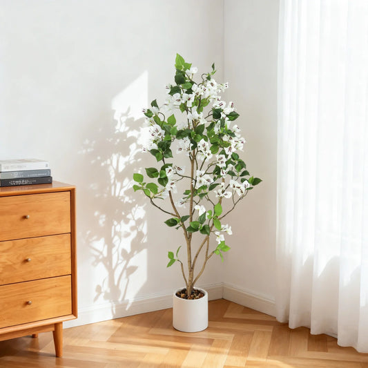 5FT tall Artificial tree in a pot, lifelike artificial potted plant with flowers for office, wedding and home Decor