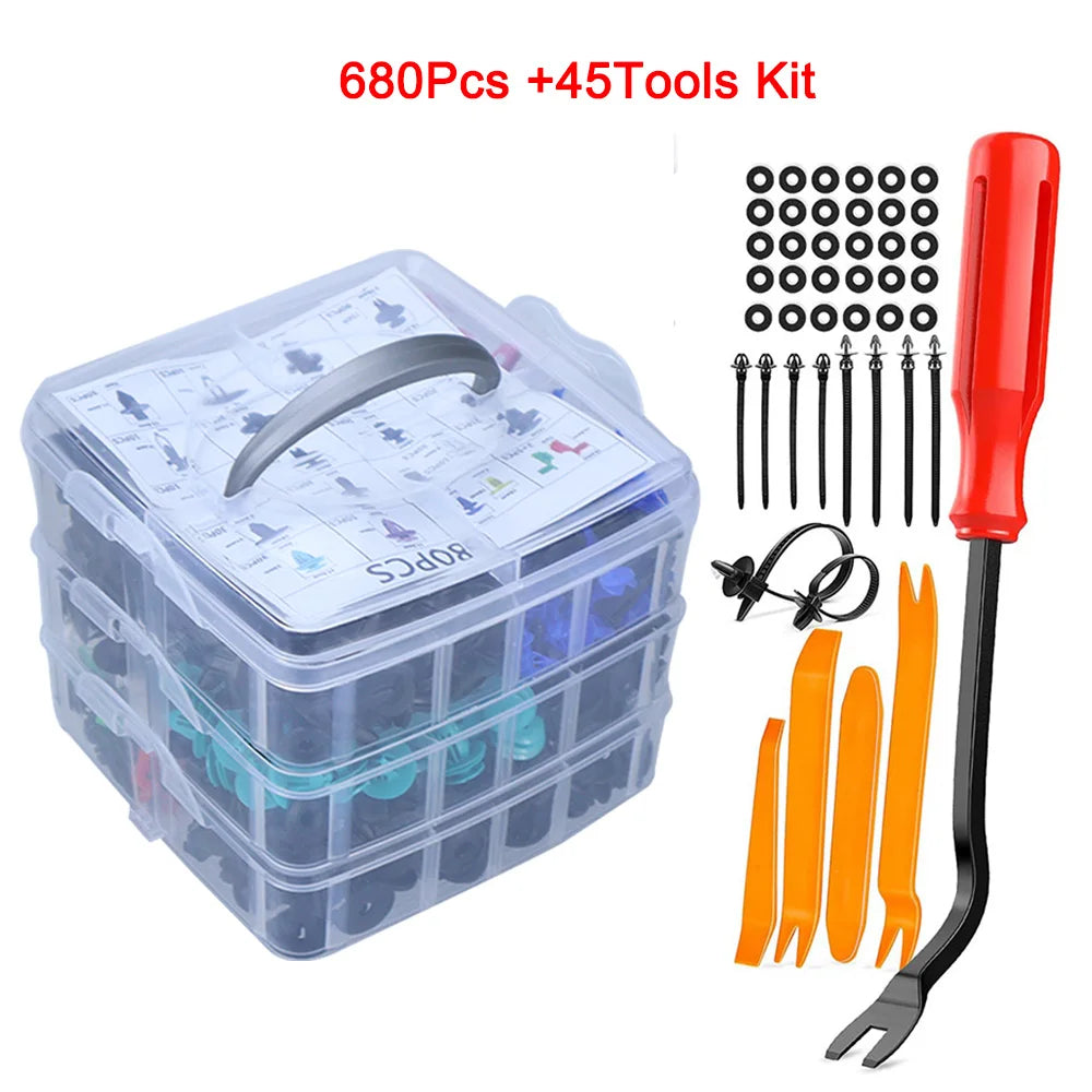 725Pcs Car Push Retainer Clips Auto Fasteners Assortment 23 Sizes Bumper Fender Rivets with 10 Cable Ties and Fasteners Remover
