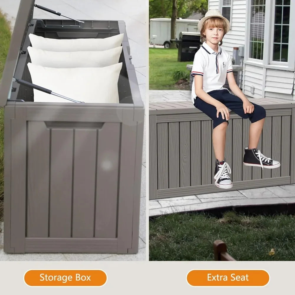 80 gallon waterproof deck box, terrace furniture storage box with lockable lid, garden, yard