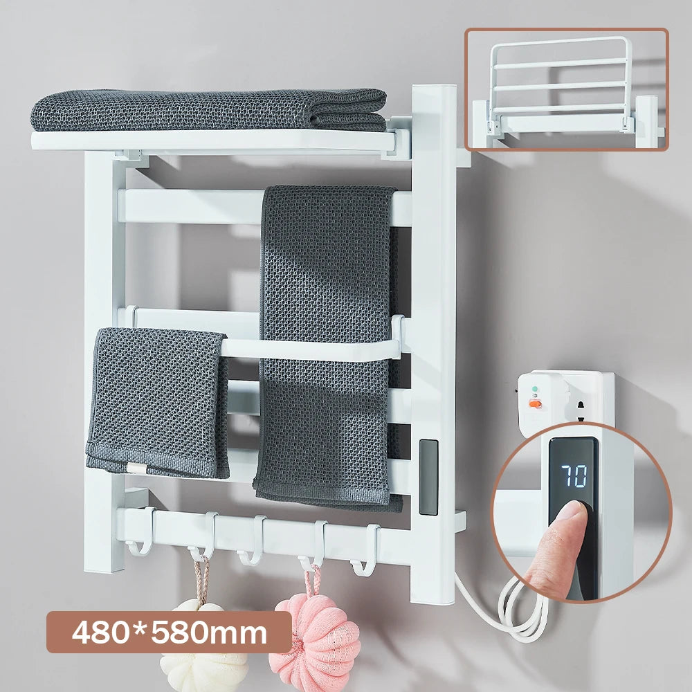 Black Bathroom Electric Heated Towel Rack with Digital Display Touch Thermostatic Dry Towel 304 Stainless Steel Heater