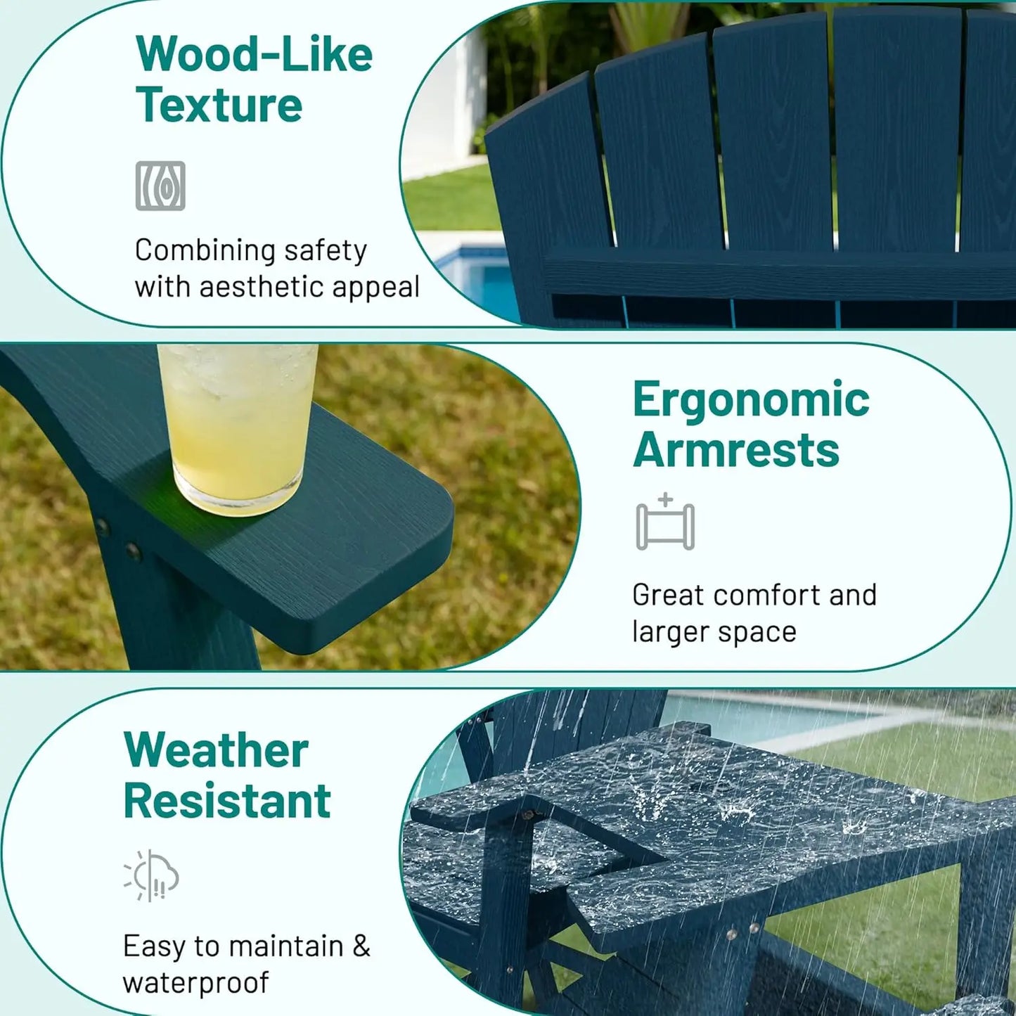 Tall Adirondack Chair Set HDPE All Weather Bar Height Double Connecting Tray Umbrella Hole Balcony Patio Backyard Navy, Custom