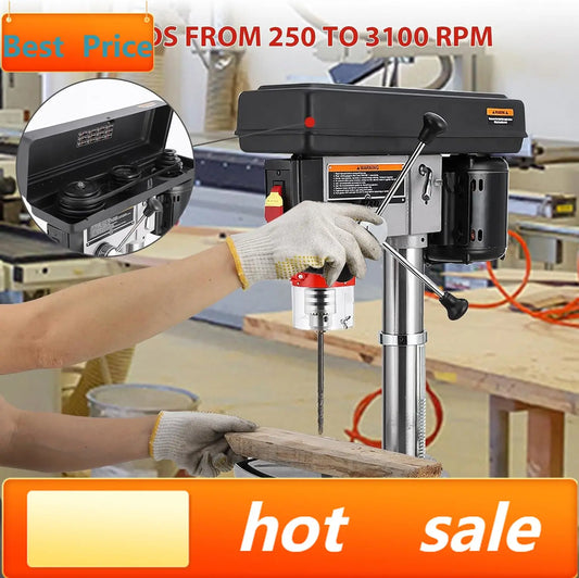 hot-selling13-Inch Mini Drill Press Table, Variable Speed 288-3084 RPM,7.5 Amp 120V, Cast Iron Benchtop Drill Press with 0-45° T