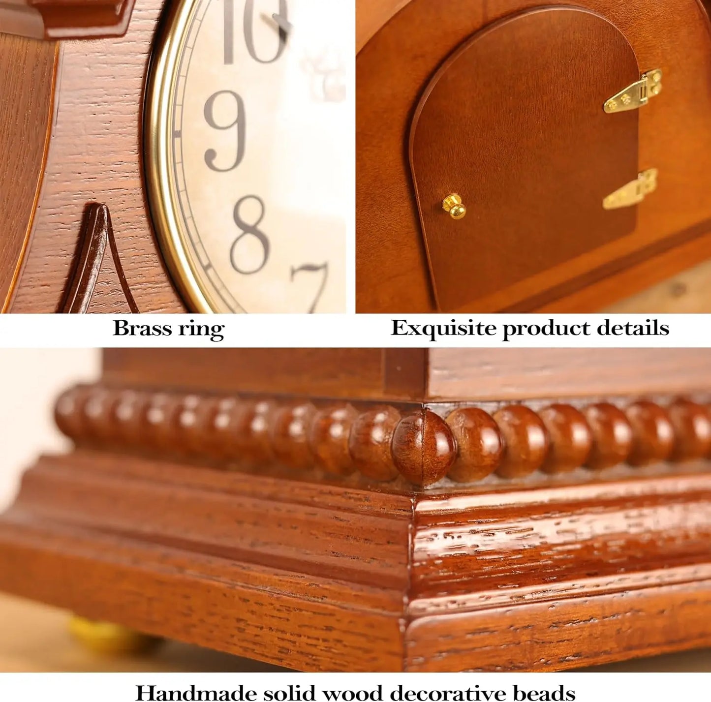 Vintage Desk Clock Wooden Frame Hour Quarter Chime Battery Operated Living Room Decor