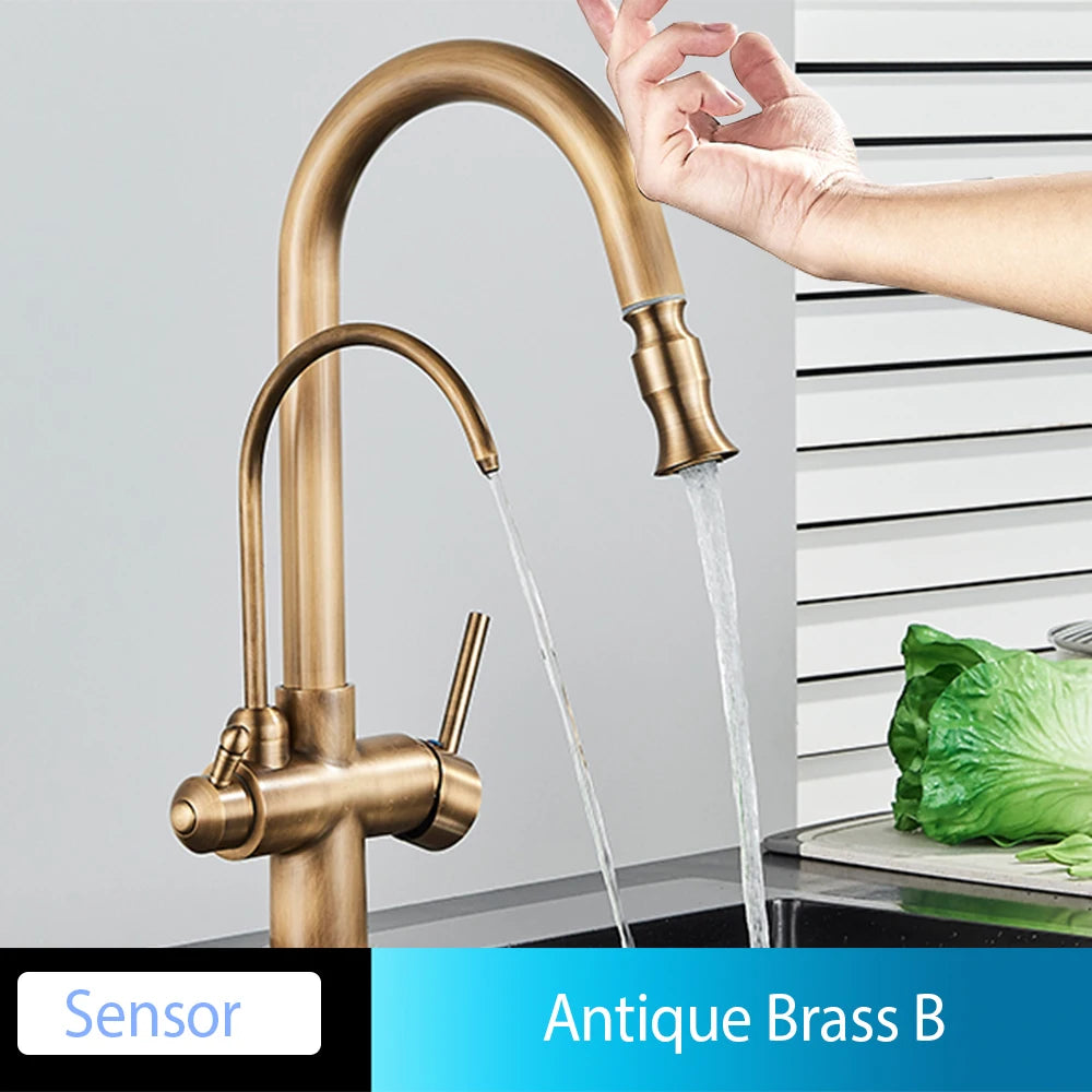 Onyzpily Black Touch/NO Sensor Kitchen Faucet Pull Out Sink Faucets Hot Cold Mixer Pure Water Tap Deck Mounted Taps Dual Handle