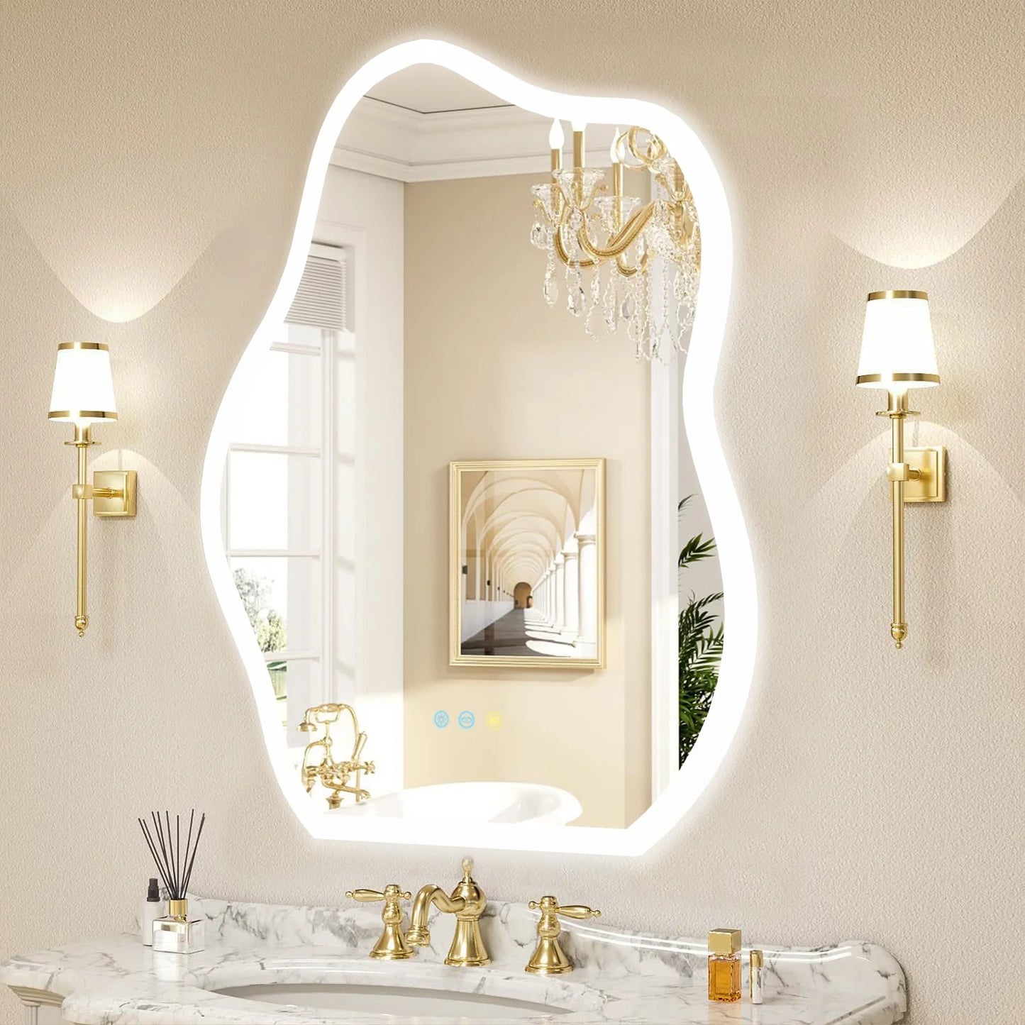 600x80CM Cloud-shape LED Bathroom Mirror with Backlight Dimmable LED Wall Vanity Mirror Touch Anti-fog, Adjustable 3 Colors