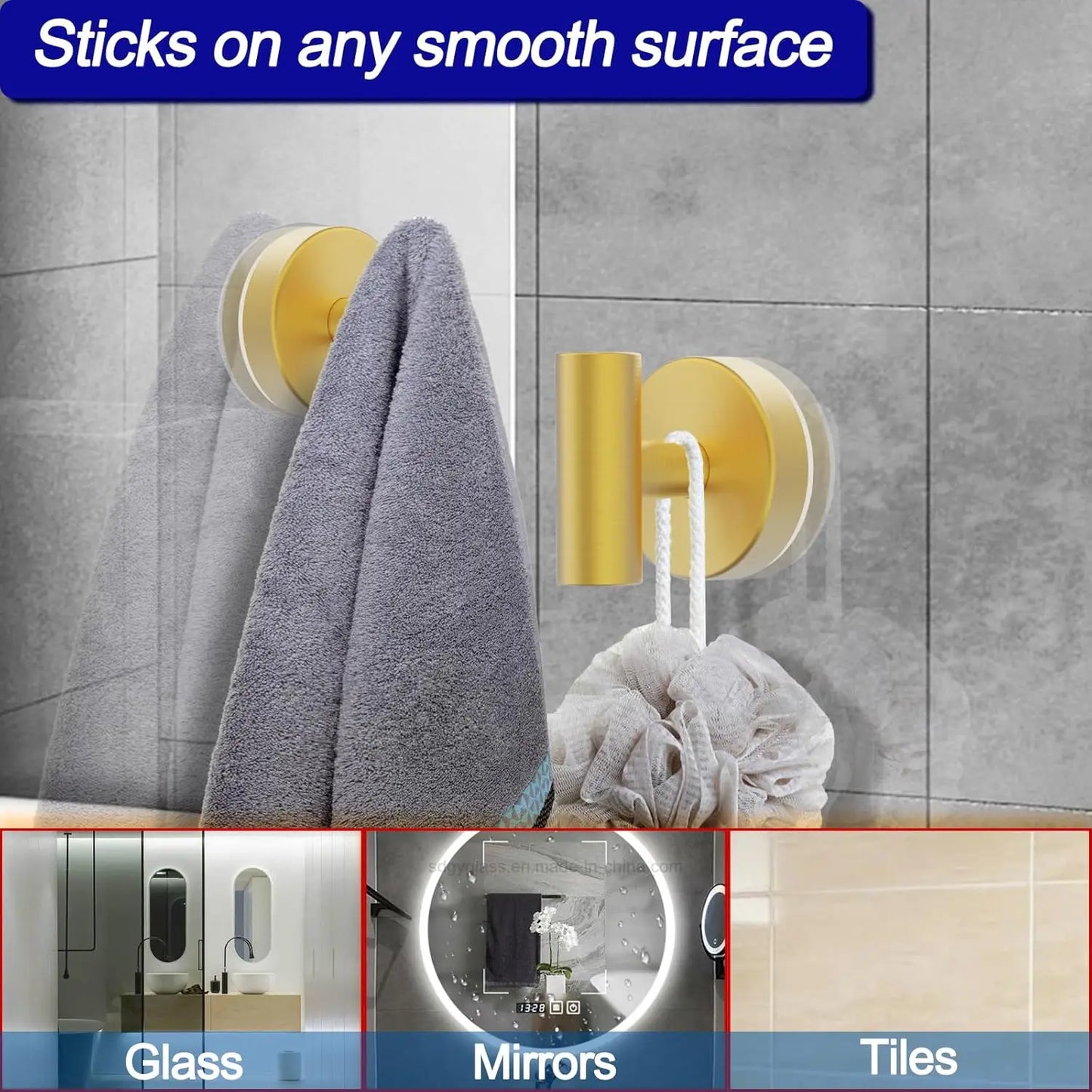 Suction Cup Hooks, Shower Hooks for Inside Shower - Removable Towel Hooks for Bathroom Window Glass Mirror Tile, Bath Robe Hook