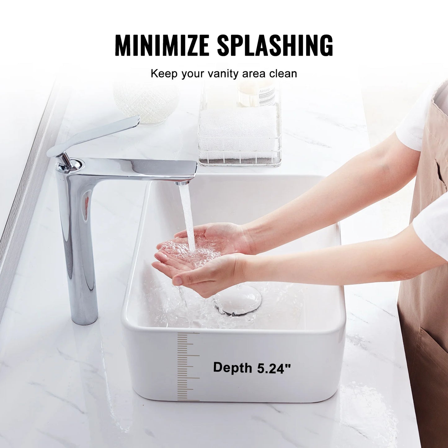 SucceBuy Rectangle Vessel Sink Bathroom Vessel Sink Countertop White Ceramic Bathroom Sinks Above Counter for Bathroom/Toilet