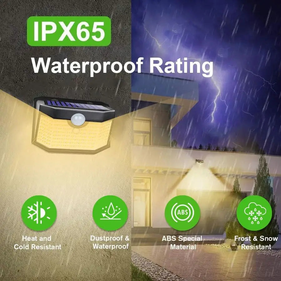 120 LED Outdoor Solar Lights with Motion Sensor and 3 Lighting Modes, IP65 Waterproof Wide Solar Wall Lights Ideal for Garden Pa