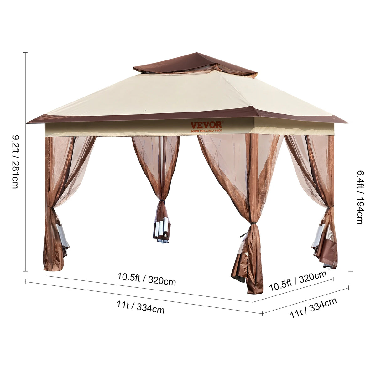VEVOR 11x11ft/10x10ft/10x13ft Portable Gazebo PU Coated 250D Garden Market Waterproof Collapsible Canopy Party Tent for Outdoor