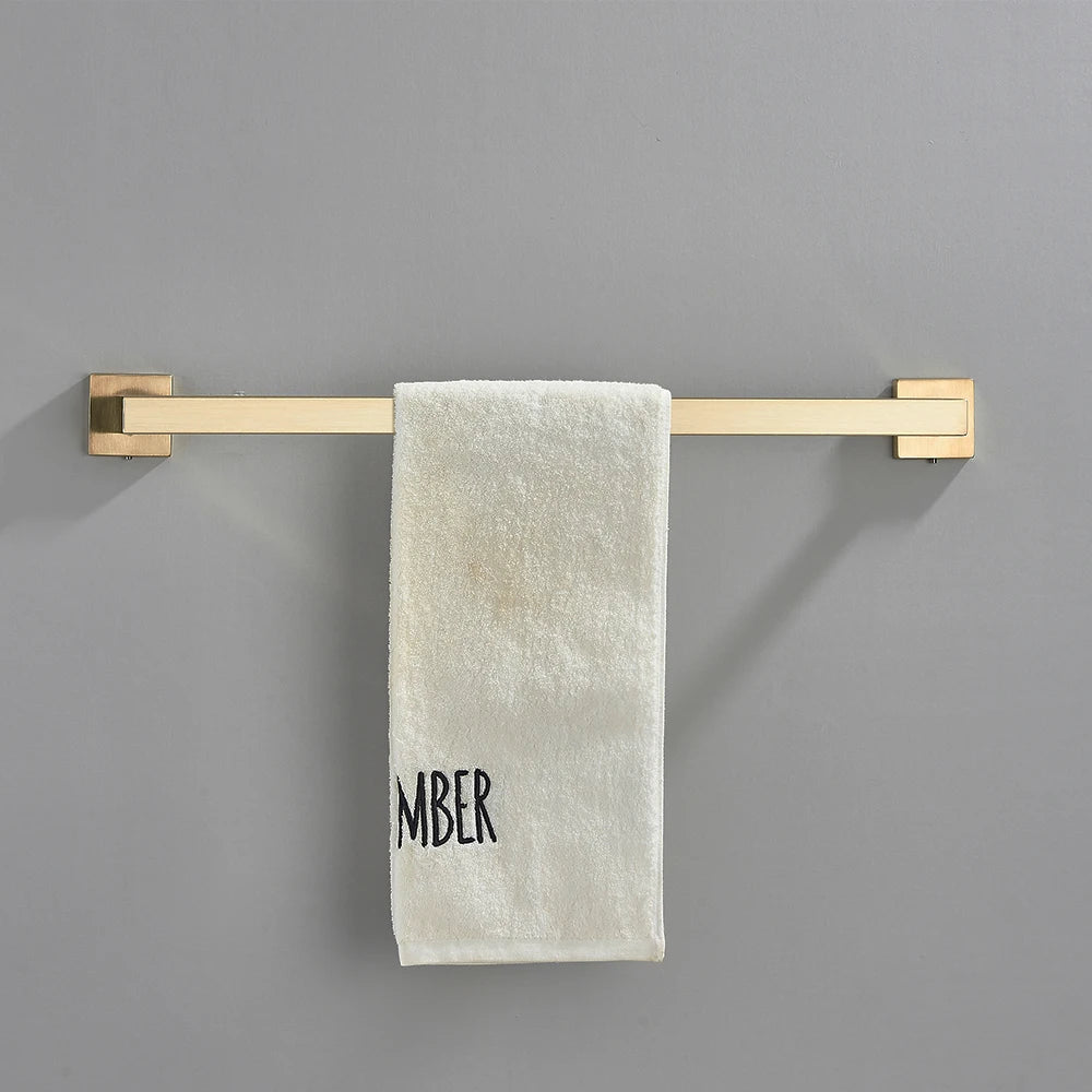 Brushed GoldBathroom Hardware Set Kit Accessories Wall Shelf Towel Bar Rack Rail Robe Hanger Toilet Brush Roll Paper Holder Dish