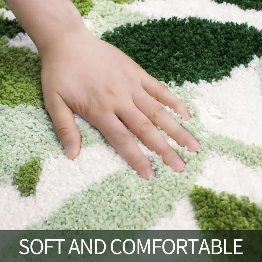 Green Bathroom Rug Set 2 Piece, NonSlip Strong Water Absorbent Plush Microfiber Bath Mat Rug Set, Machine Washable Bathroom Floo