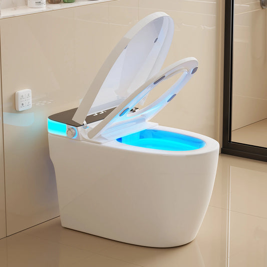 Smart Heated Bidet Toilet Seat Temperature Display Night Light Foot Sensor Flush Remote Control UL Certified Leak Protection