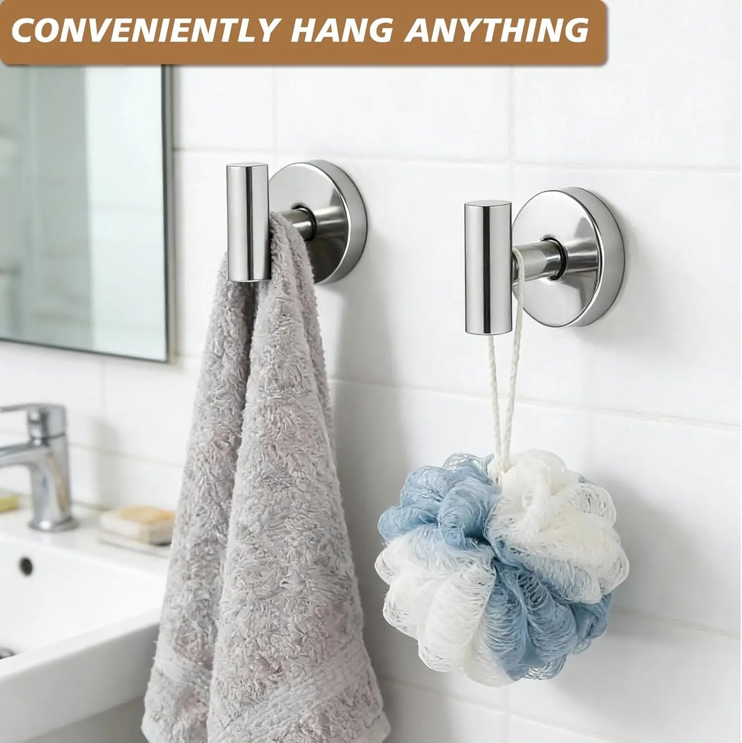 Suction Cup Hooks for Shower, Heavy Duty Up to 11 lbs, No Damage Removable Towel Holder for Bathroom, Kitchen, Glass, Tile