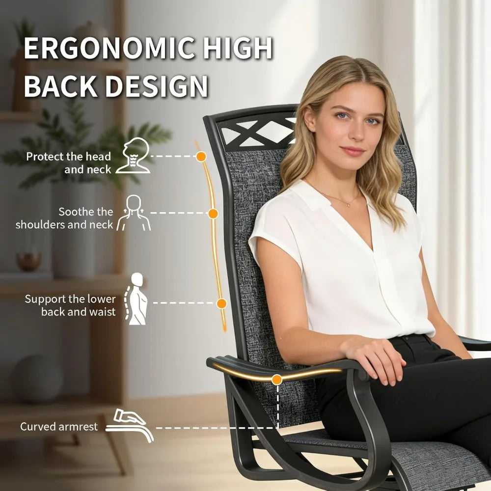 360° Swivel Rocker Patio Chairs Set 2 All Weather Ergonomic High Back 15° Rocking Outdoor Dining 2pc Custom