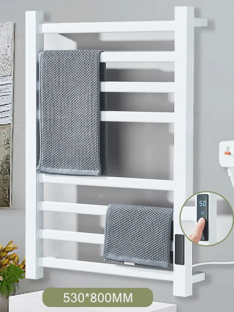 Black Bathroom Electric Heated Towel Rack with Digital Display Touch Thermostatic Dry Towel 304 Stainless Steel Heater
