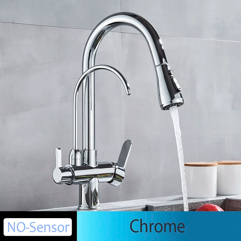 Onyzpily Black Touch/NO Sensor Kitchen Faucet Pull Out Sink Faucets Hot Cold Mixer Pure Water Tap Deck Mounted Taps Dual Handle