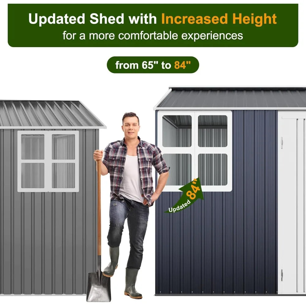 12x10 FT Metal Sheds & Outdoor Storage: Heavy Duty Garden Sheds with Dual Transparent Panels, 2x4-Pane Windows & Hinged Double D