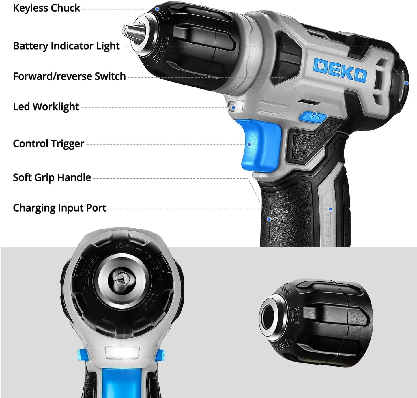 DEKO Drill Set: Tool Set with 8V Blue Cordless Drill, Home Tool Kit with Drill, Hand Tool Kits for Women 126 Piece