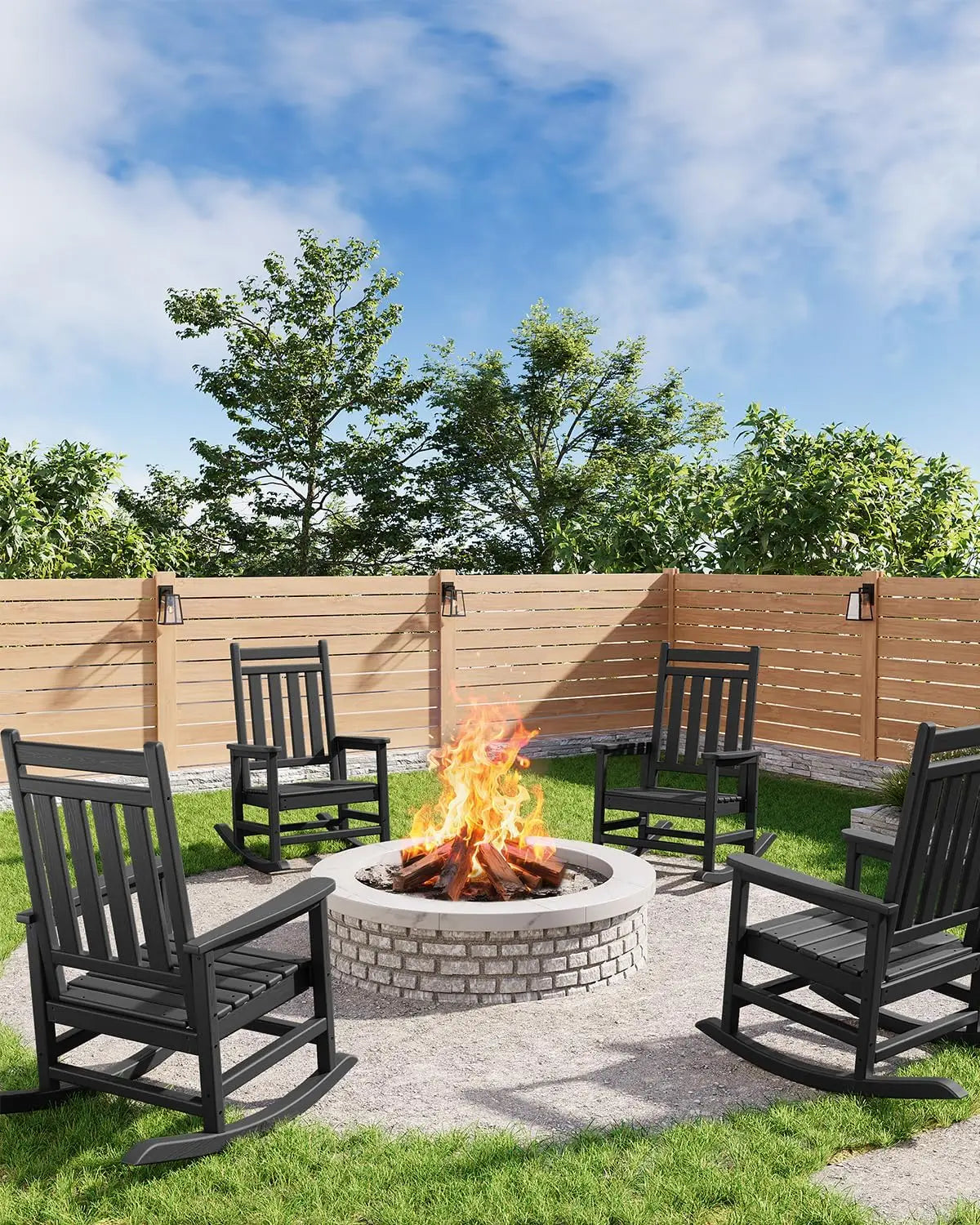 Outdoor Rocking Chair, All-Weather HDPE Patio Rocking Chairs for Adults, 380lbs Weight Capacity, Ergonomic Design, for Porch