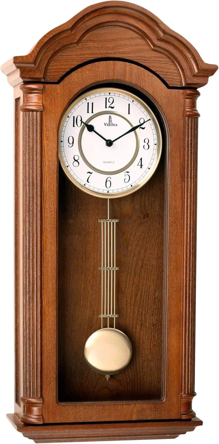 Battery Operated Large Wooden Grandfather Wall Clock Pendulum Quiet Real Wood Home Decor