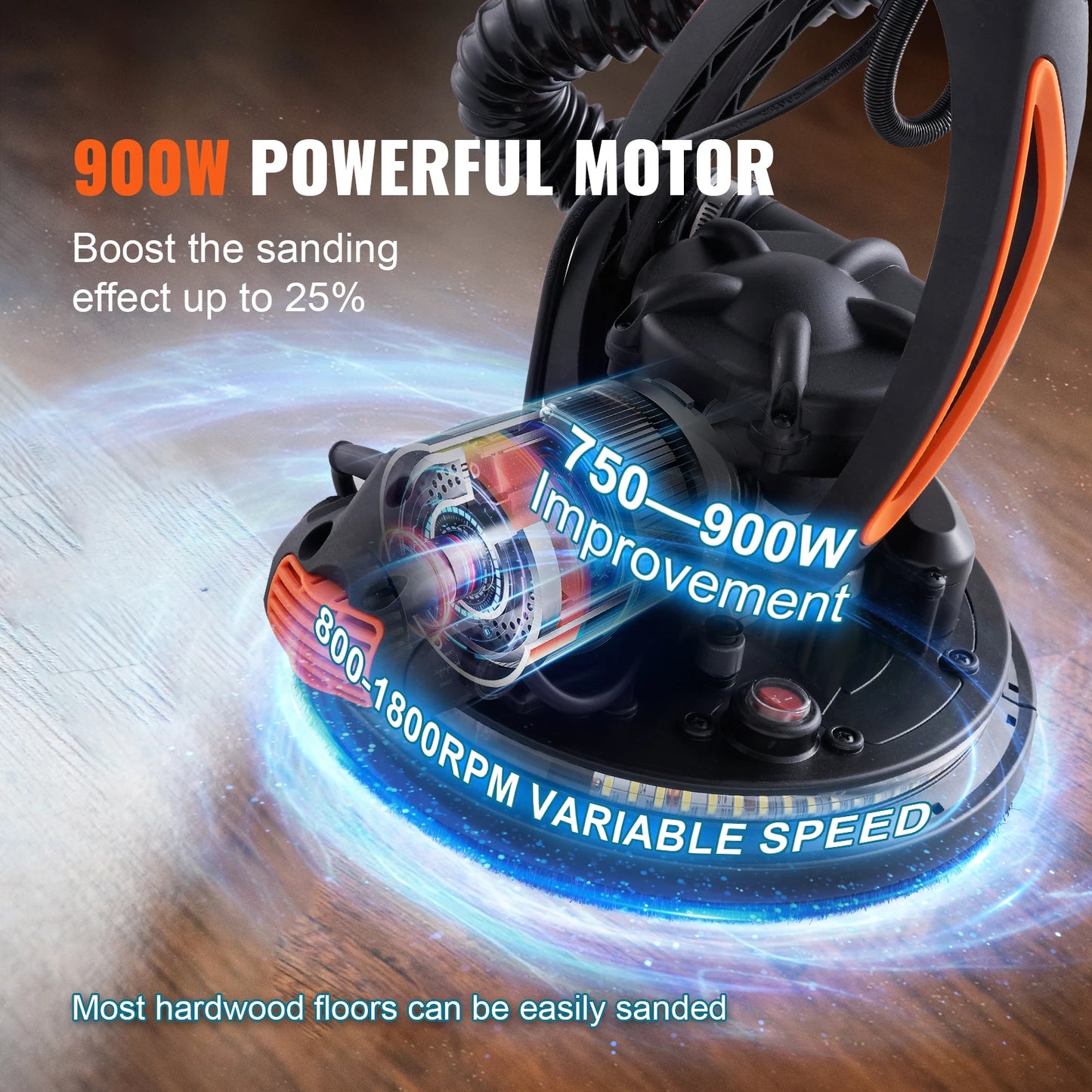 SucceBuy 900W Drywall Sander Brush Motor Electric Adjustable Variable Speed with Self-Suction Handle Wall Grinder Sander Machine